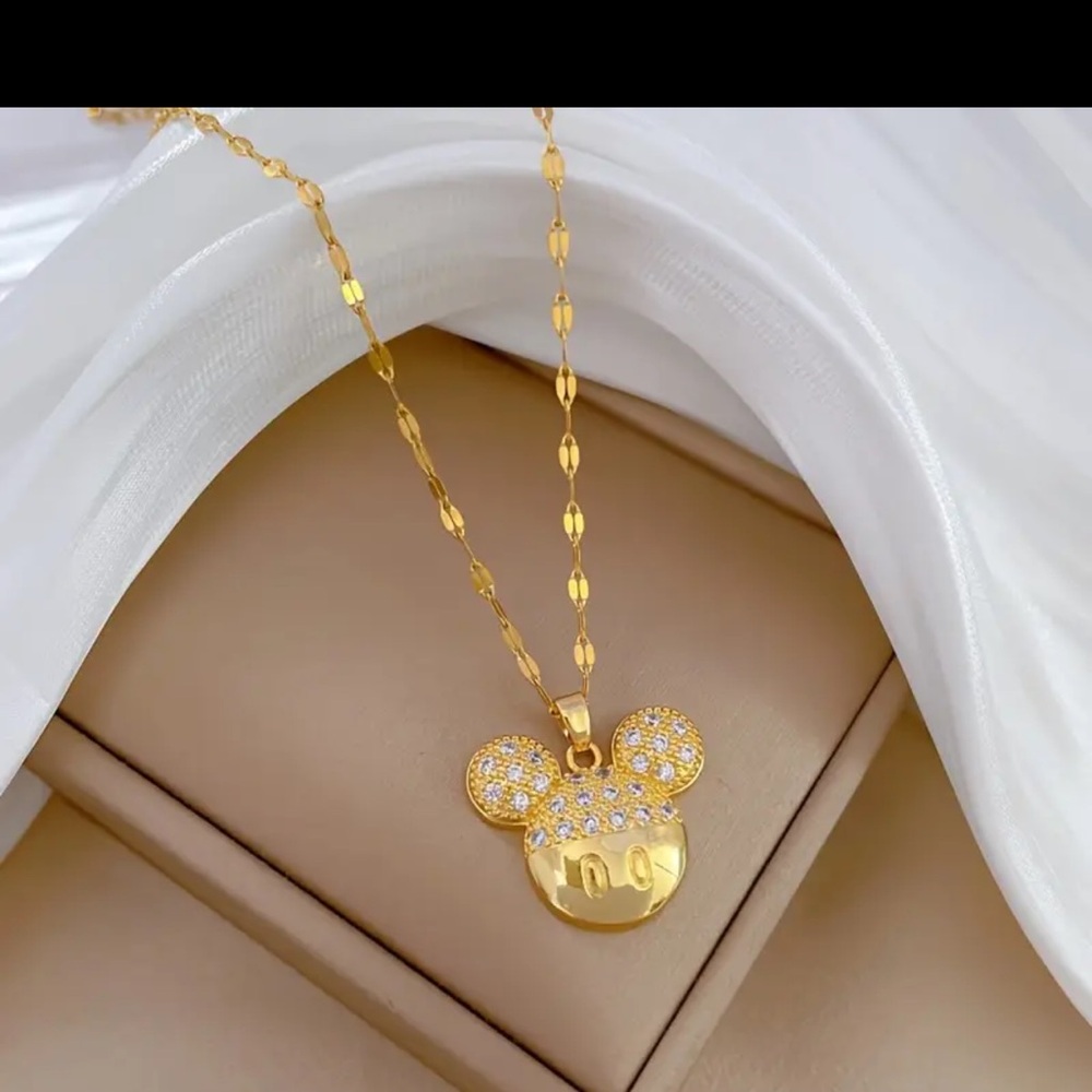 Gold Pendant Necklace with Crystal Accents Mickey Mouse